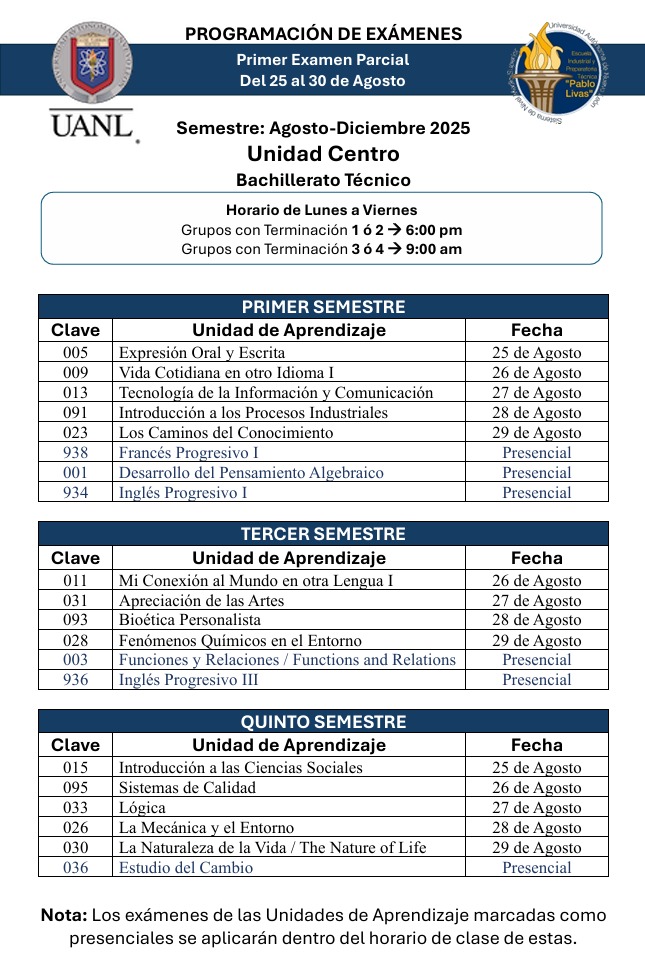 Programación de exámenes - Primer parcial - Campus Centro